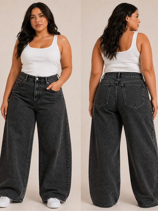 H&M Denim - H&M Women's Wide Leg Jeans - Washed Black